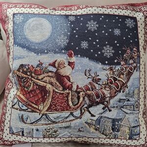 Holiday Santa and Sleigh Tapestry Pillow Please No Low Offers